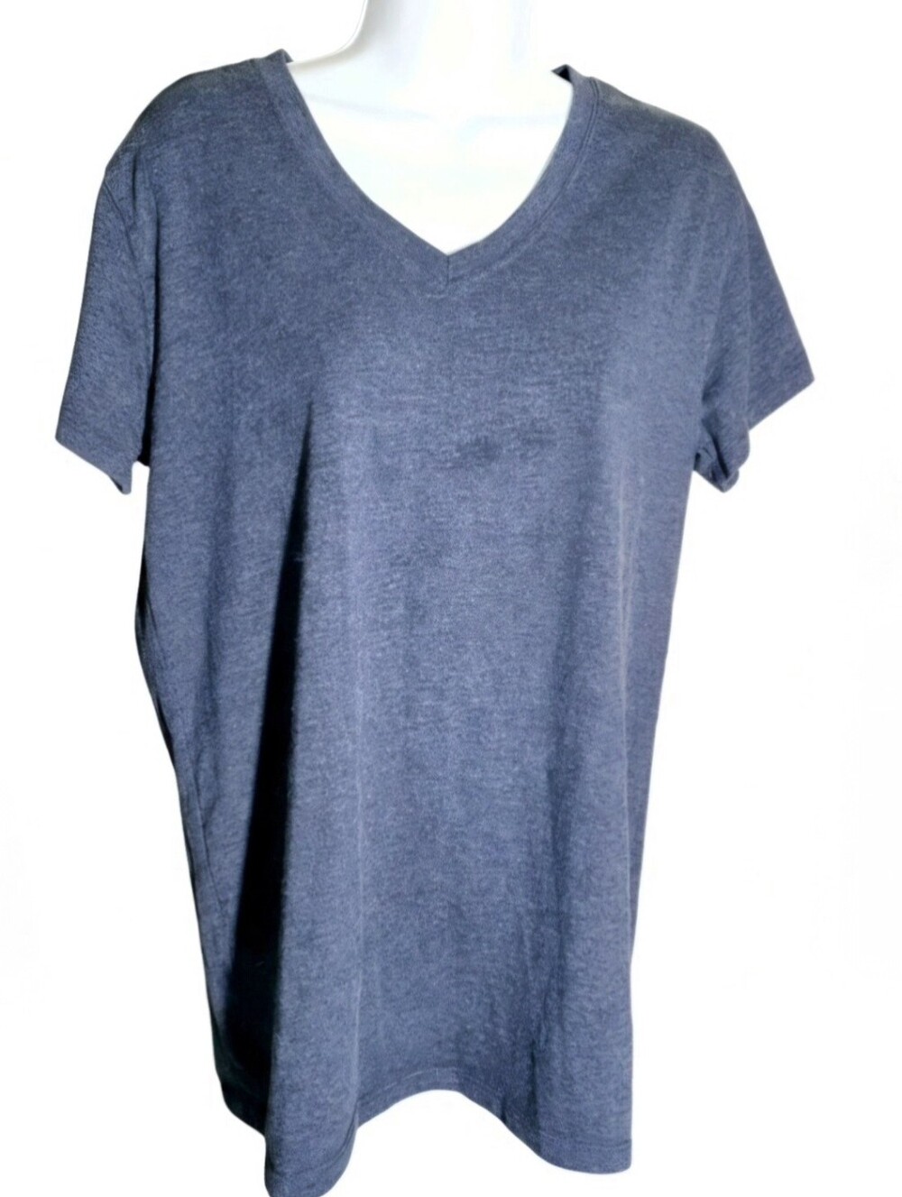 Blue Mountain Heather Navy Blue V-Neck Workwear Basic Tee Shirt Medium M
